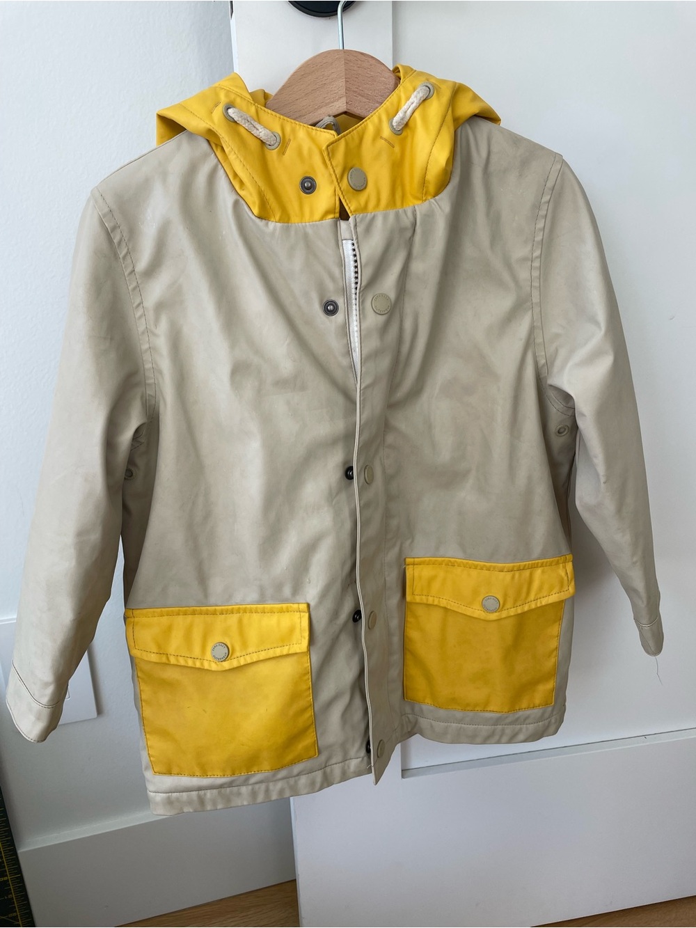Zara Beige and Yellow Hooded Kids Raincoat
